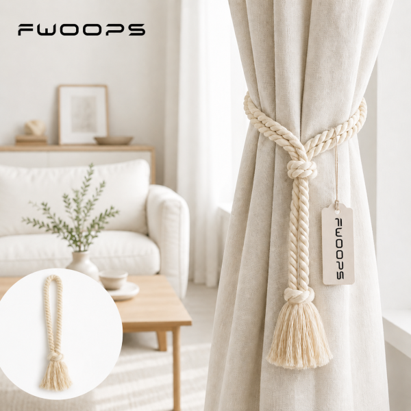 FWOOPS Cotton Linen Curtain Tieback Rope with Tassel